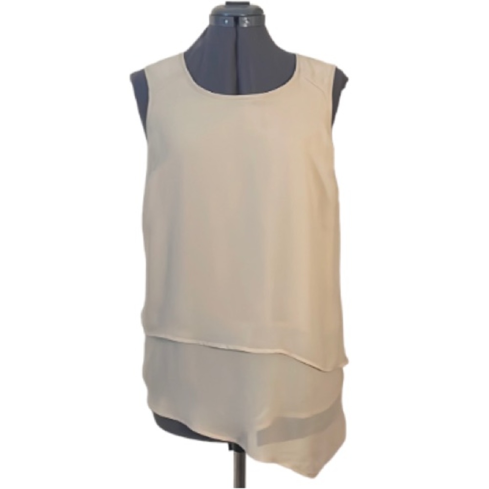 G by Giuliana Rancic Beige Neutral Sleeveless Layered Sheer Asymmetrical Top